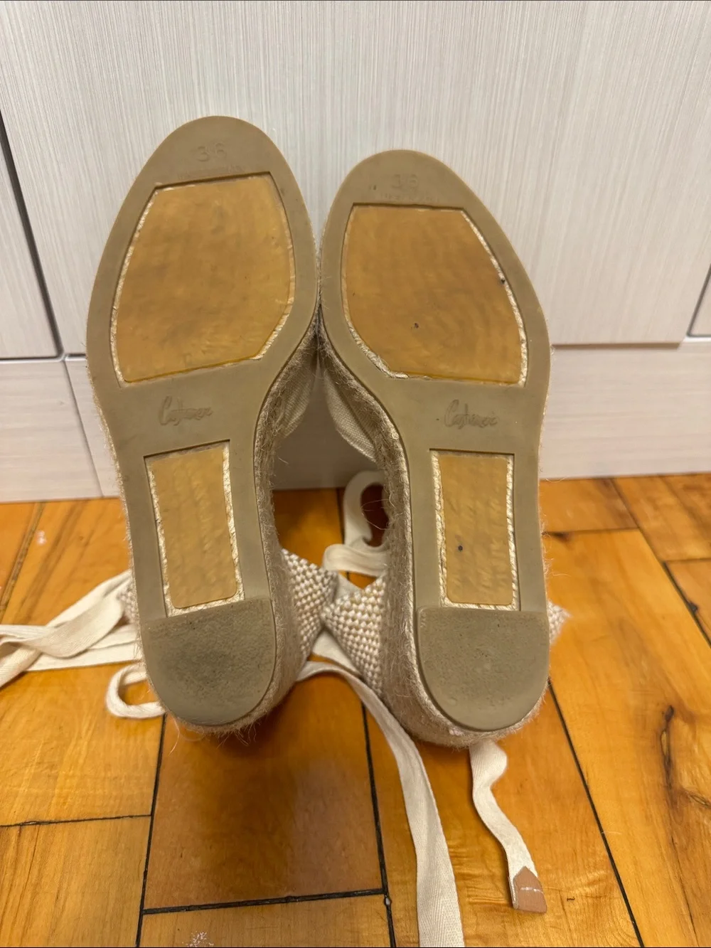 Castaner Cream Canvas Lace-Up Espadrille Wedge